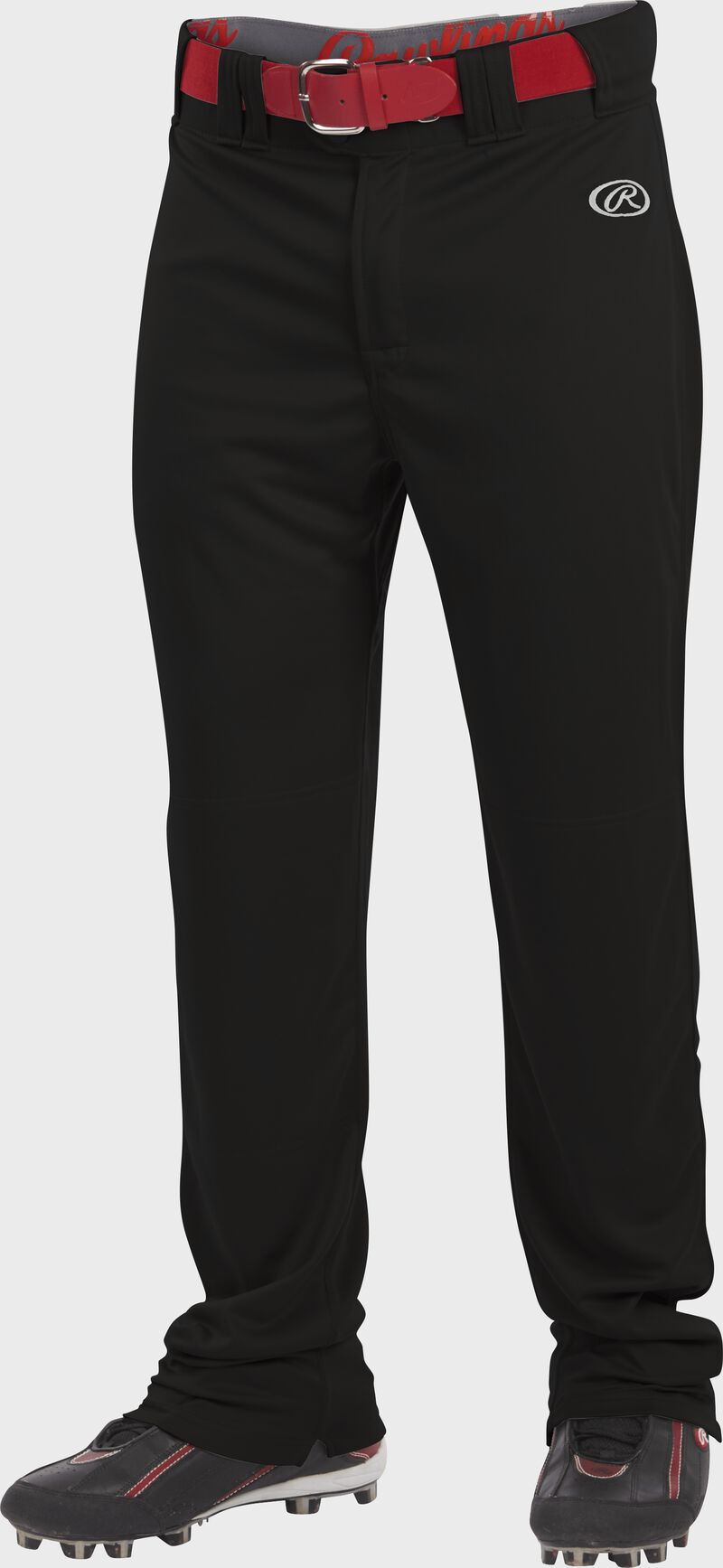 Front of Rawlings Adult Launch Semi-Relaxed Pant. This pant also has gel grip branded waistband with belt loops - SKU #LNCHSR