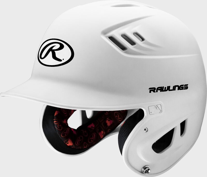 Front left-side view of Rawlings Velo Matte Batting Helmet - SKU: R16M