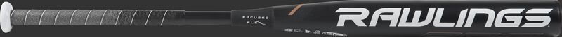 FPQP9 Rawlings Quatro Pro fastpitch bat with a black barrel and white Rawlings logo