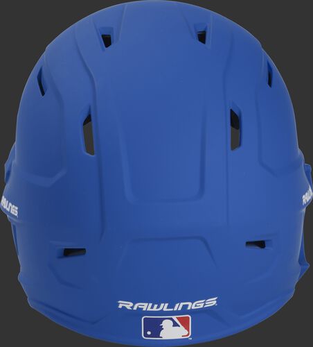 Back of a MACHEXTL high performance junior MACH helmet with a matte royal shell and Official Batting Helmet of MLB logo