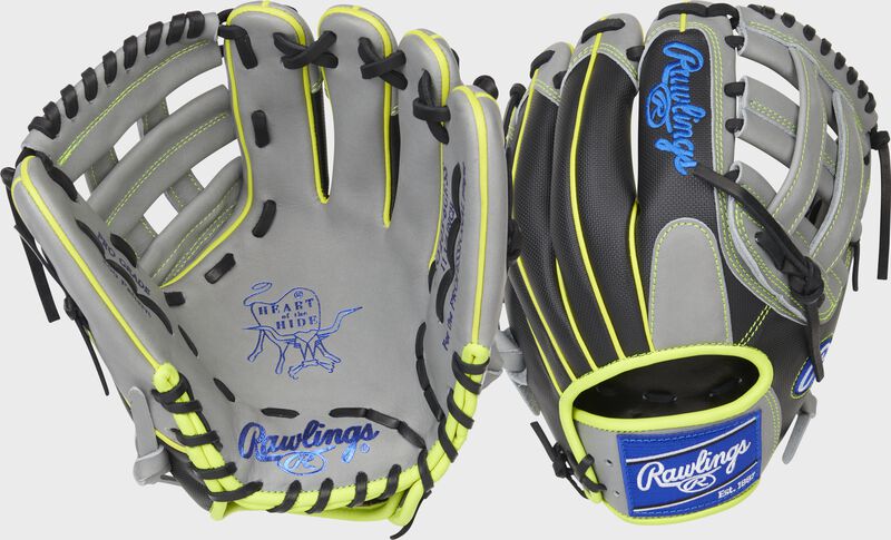 Back & palm view of a gray/black Heart of the Hide 11.75" Speed Shell glove - SKU: PRO205-6GRSS