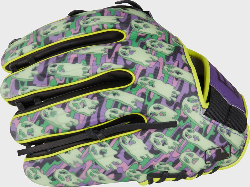 Ghosts print back of a Rawlings REV1X Halloween infield glove