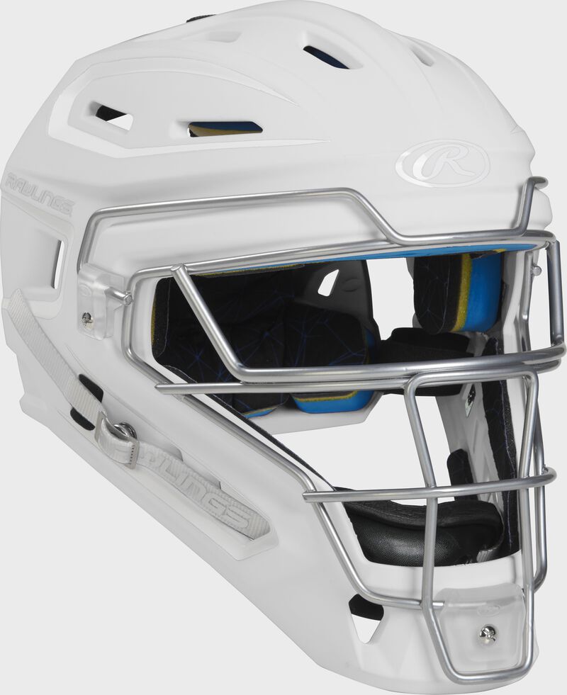 A white Mach catcher's mask