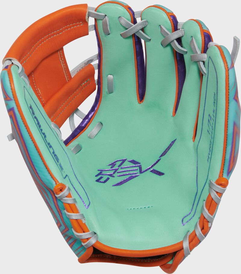 Mint palm of a Rawlings REV1X exclusive infield glove