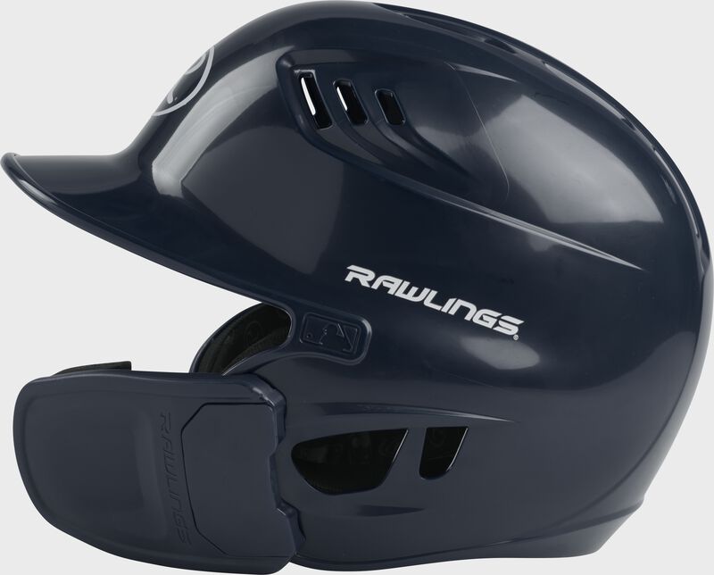 Left-side view of Navy R16 Reverse Clear Coat Batting Helmet | Junior & Senior - SKU: RSGR6R00