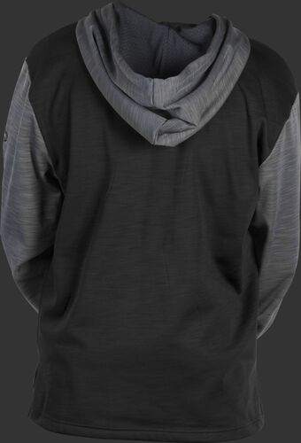 Back of a black fleece hoodie with gray sleeves and hood - SKU: PFH2PRBB-B/GR