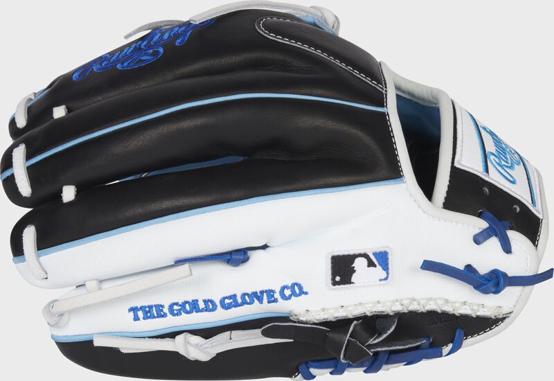 Black/white back of an 11.75-Inch HOH ColorSync 6.0 infield glove with the MLB logo on the pinky - SKU: PRO205-32CB loading=