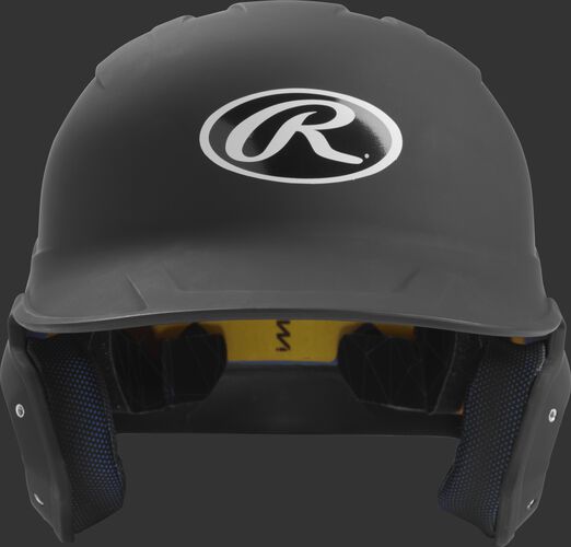 Front of a matte black MACH senior size batting helmet
