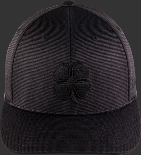 Front of a black Blackout fitted Black Clover hat with a black clover leaf logo - SKU: BC0BO00071
