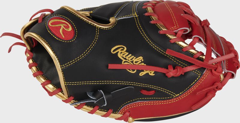 Thumb of a scarlet/black Heart of the Hide R2G ContoUR Fit 32.5" catcher's mitt with a scarlet web - SKU: PRORCM325US