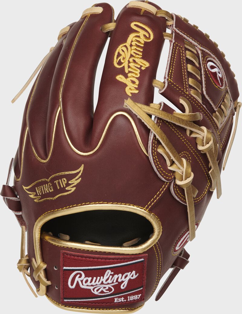 Wing Tip back of a Heart of the Hide R2G laced 2-piece solid web glove with metallic binding and welting - SKU: PROR205W-30SHG