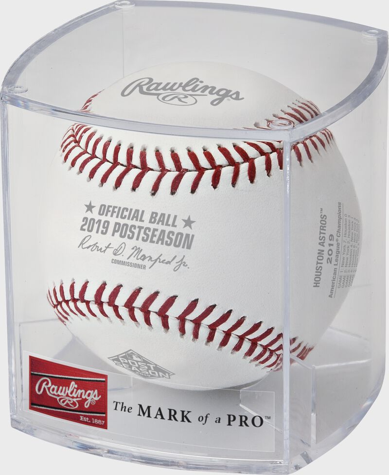 ALCS19CHMP 2019 ALCS Champions baseball in a clear display cube