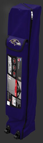 Purple wheeled carry case of a Baltimore Ravens canopy with the team logo on the outside compartment - SKU: 02231092111