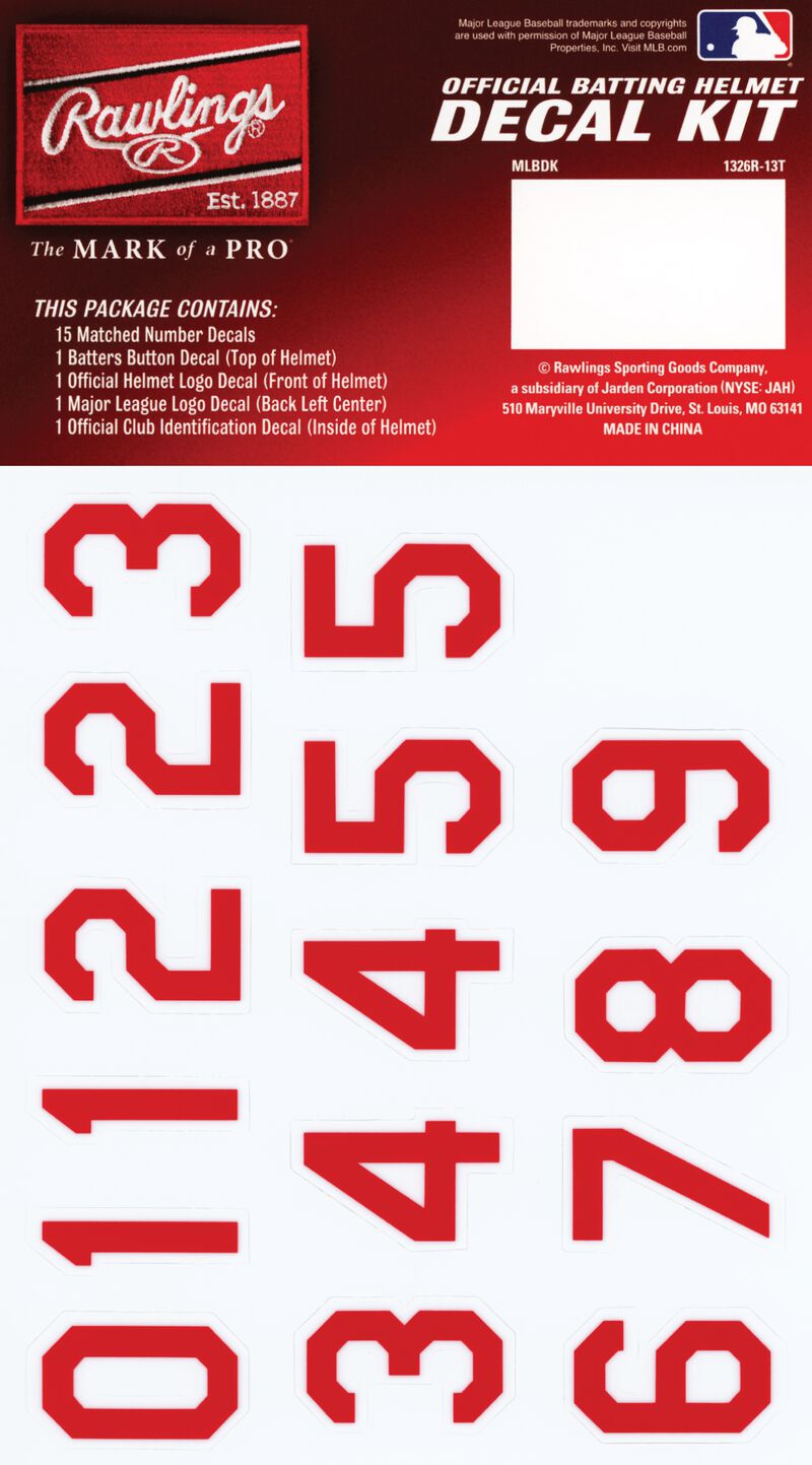Rawlings MLB Cincinnati Reds Decal Kit With Red Numbers SKU #MLBDC-CIN