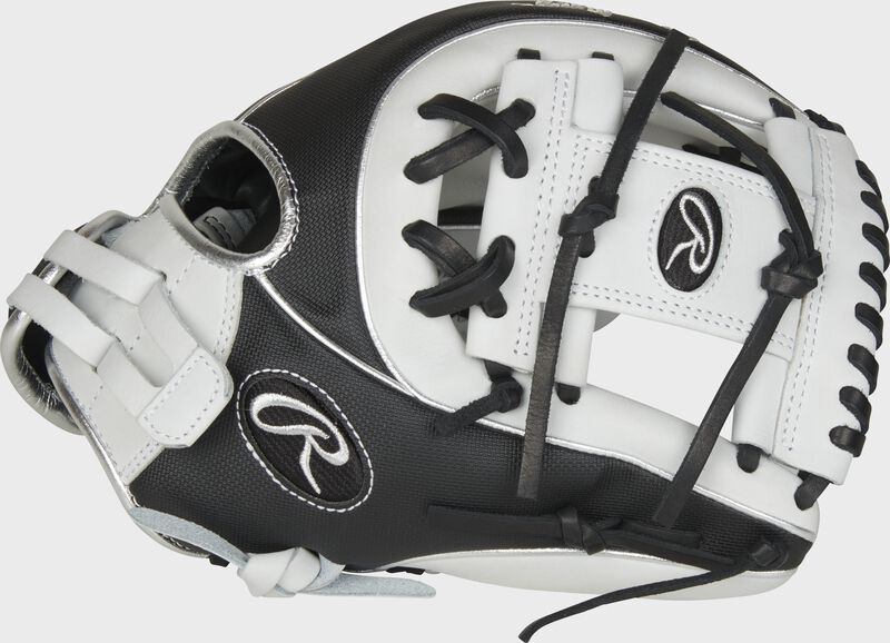 Web back view of black and white 2021 Heart of the Hide Speed Shell softball glove | SKU:PRO715SB-2WSS