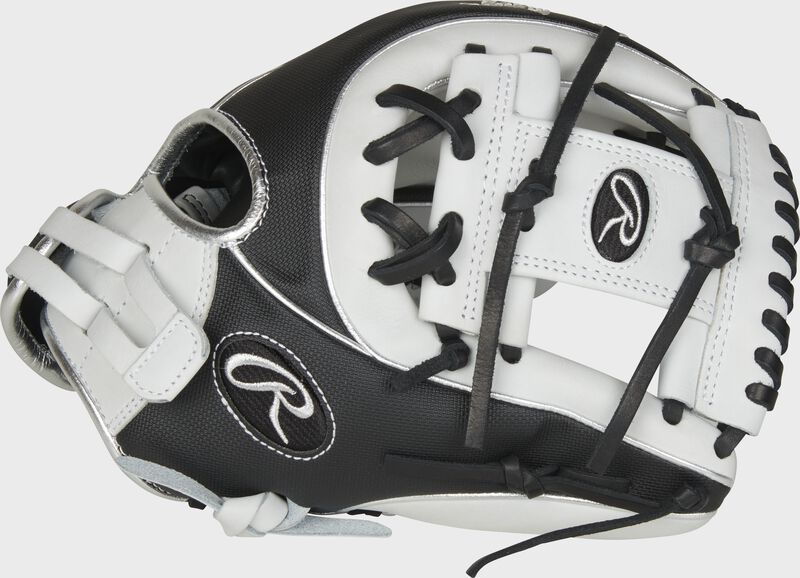 Web back view of black and white 2021 Heart of the Hide Speed Shell softball glove | SKU:PRO715SB-2WSS loading=