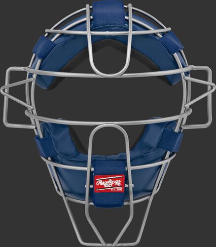 A LWMX2 adult lightweight hollow wire catcher/umpire mask with navy padding and silver cage