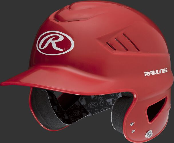 A scarlet Coolflo batting helmet with an Oval-R logo on the front - SKU: RCFH