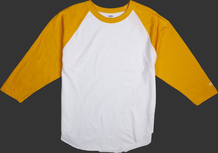 MTT3000 Adult 3/4 sleeve crew neck shirt with a white body and light gold sleeves