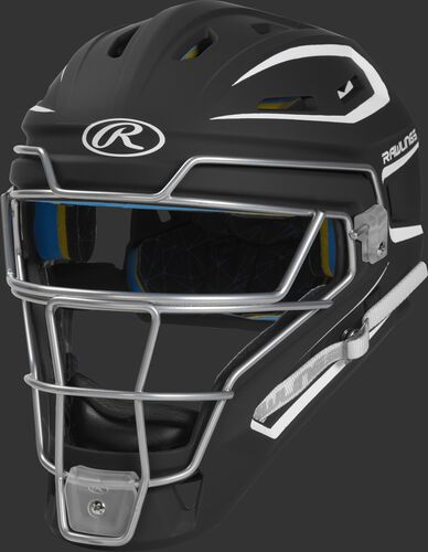 CHMCHS black/white Mach adult catcher's helmet with white trim