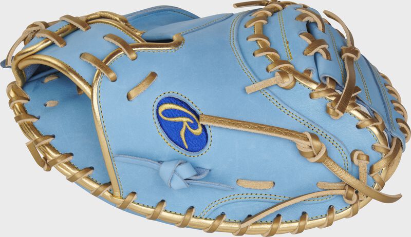 Thumb of a Columbia blue exclusive Heart of the Hide R2G 32.5" catcher's mitt with a 1-piece solid web - SKU: RSGPRORJP20CB