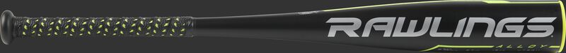 Barrel view of a UT9Q11 2019 Quatro Pro USSSA bat with a black barrel and green/grey accents