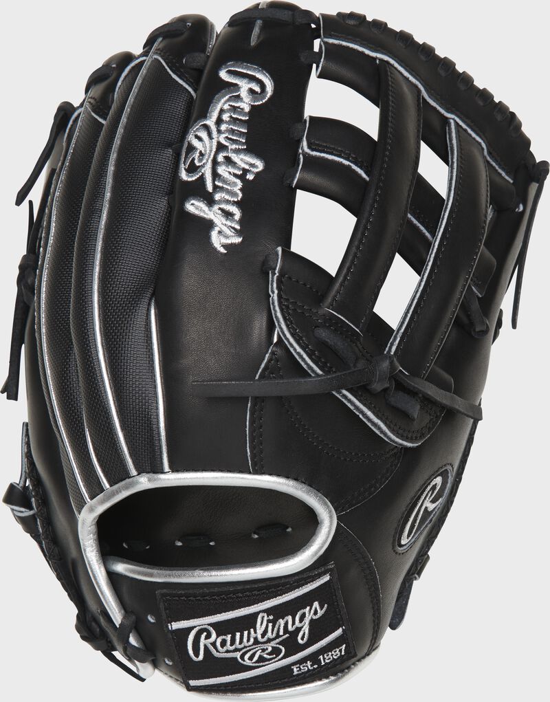 PRO3039-6BSSP 12.75-inch Heart of the Hide ColorSync H-web outfield glove with a black Speed Shell back and platinum binding/welting