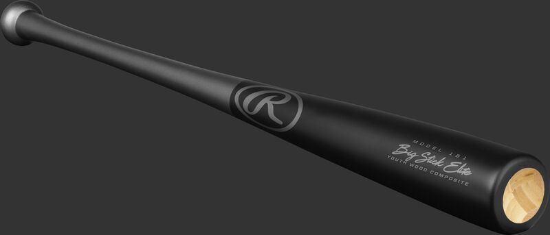 Angled view of a Big Stick Elite youth bat with a cupped end of the black barrel - SKU: Y151CB