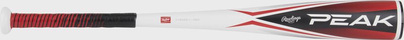 A white/black Peak USSSA coach pitch bat shown left to right - SKU: RUT4P11