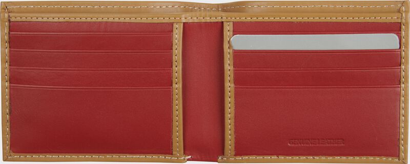 Mens Black Bifold Leather Wallet with Red Stripe