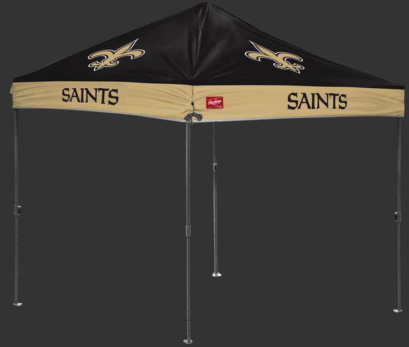 A black/gold NFL New Orleans Saints 10x10 canopy with team logos on each side - SKU: 02231077111