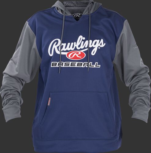 Front of Rawlings Navy/Gray Youth long Sleeve Hoodie - SKU #YPFHPRBB-GR-88