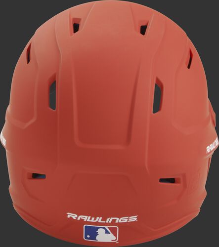 Back of a burnt orange MACH high performance helmet with the Official Batting Helmet of MLB logo