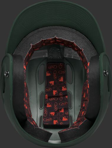 Inside padding of a dark green R16MS Velo batting helmet