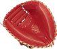 Scarlet palm of a Rawlings Heart of the Hide Yadi catcher's mittwith gold stamping and scarlet laces - SKU: RSGPROYM4S image number null