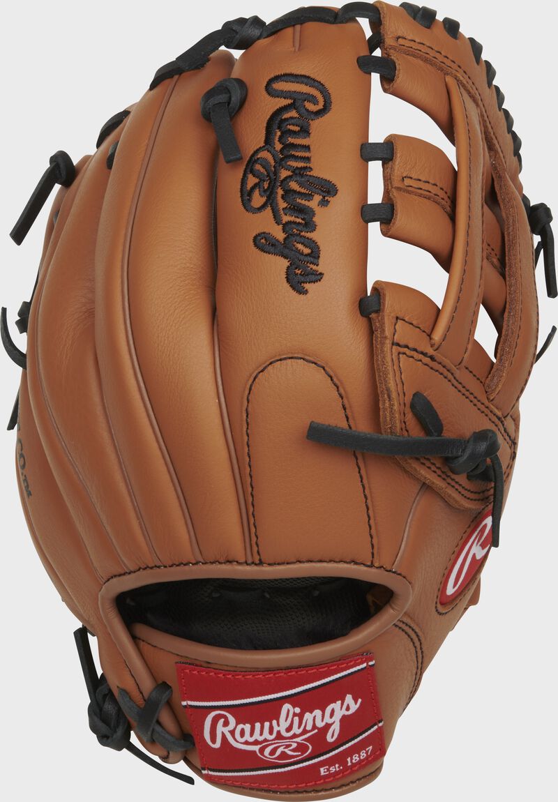 Tan back of a Rawlings 11" Select Pro Lite Nolan Arenado glove with a red Rawlings patch - SKU: RSPL110NA
