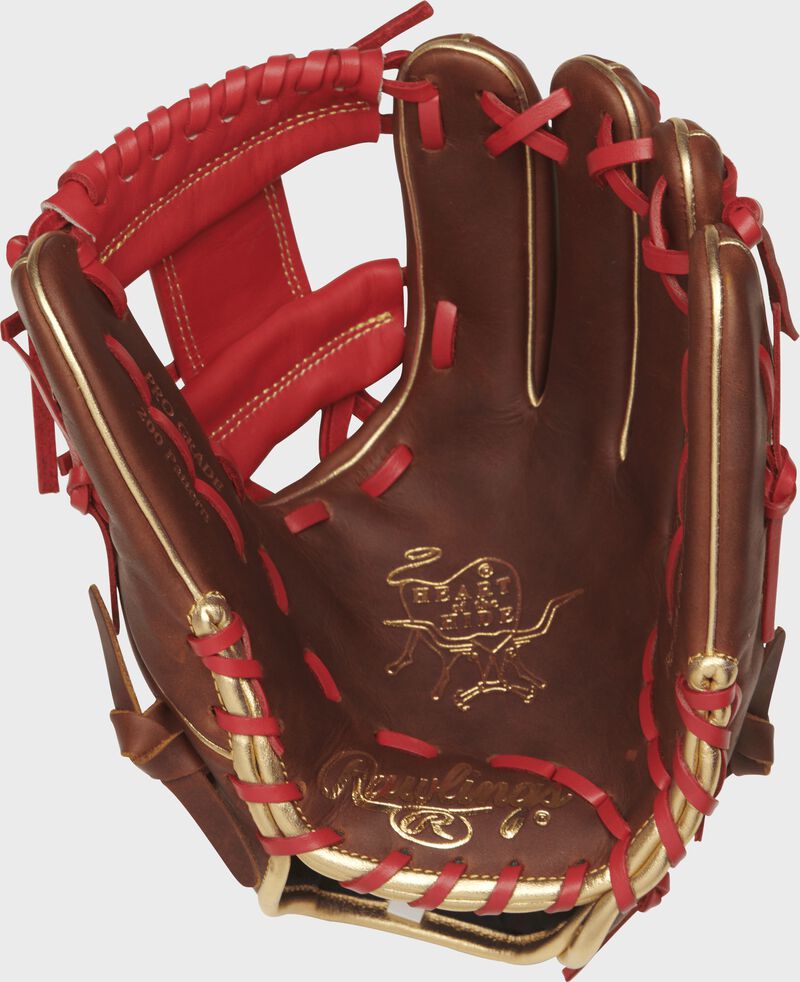PRO204-2TIG Rawlings 11.5-inch infield glove with a timberglaze palm and scarlet laces