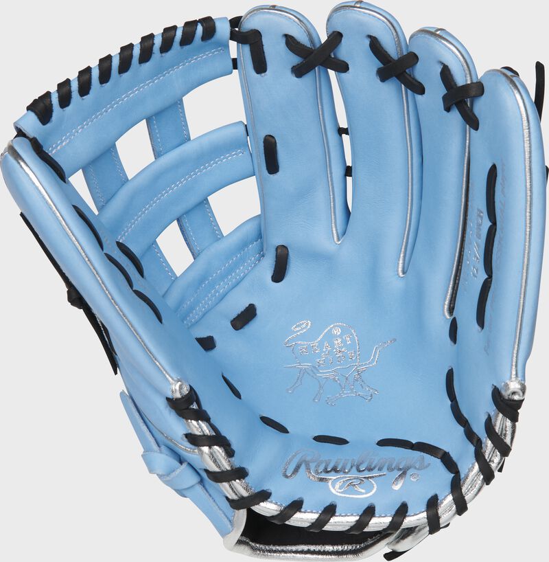 PRO3039-6CB ColorSync 4.0 outfield glove with a columbia blue palm and black laces