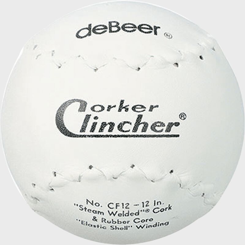 A white W10185 deBEER 12-inch Clincher softball