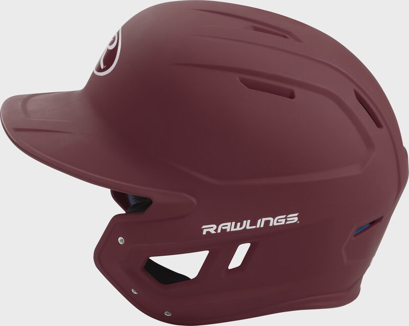 MACH Rawlings batting helmet with a one-tone matte maroon shell