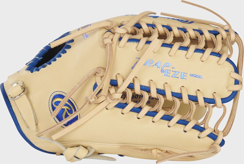 Camel thumb of a 2022 exclusive Heart of the Hide R2G 12.75-Inch outfield glove with a Trap-Eze web - SKU: PROR6019-22CR