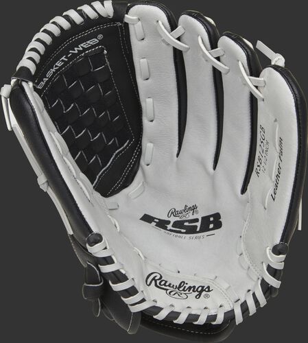 RSB125GB Rawlings softball infield/outfield glove with a grey palm and grey laces