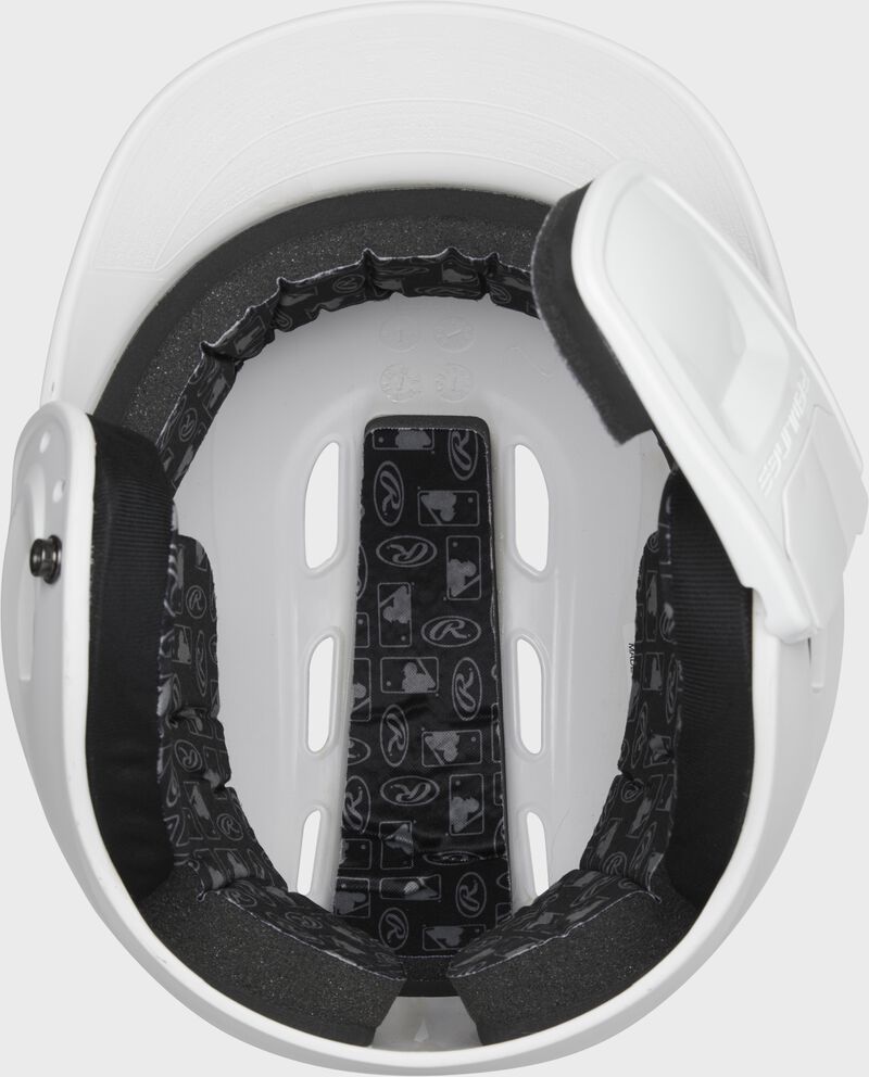 Inside view of White R16 Reverse Matte Batting Helmet | Junior & Senior - SKU: R6R07 loading=