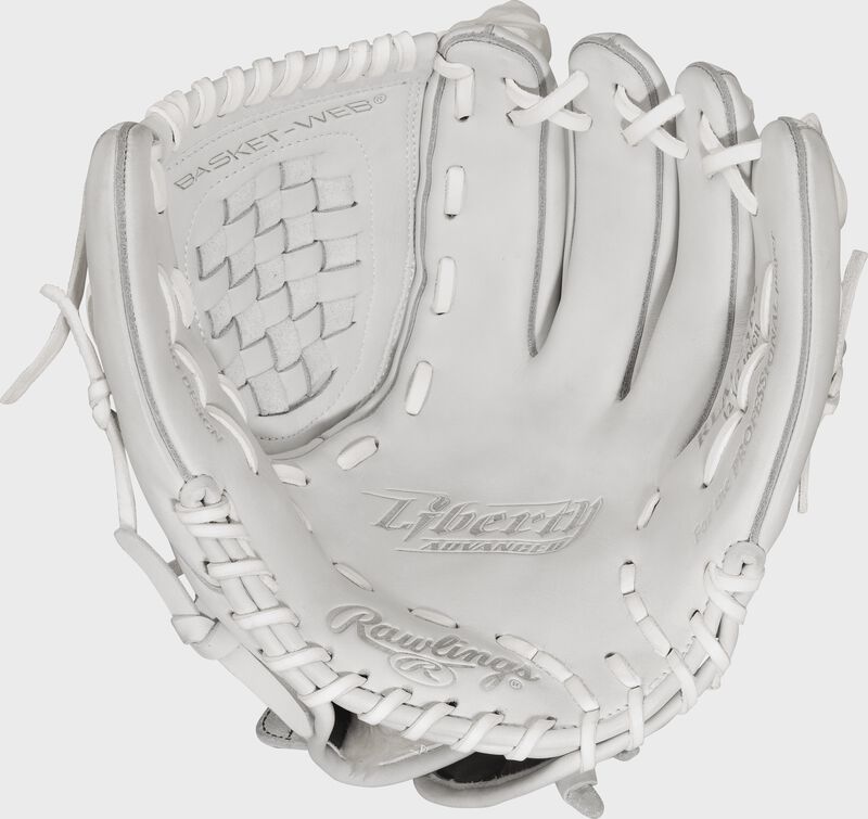 RLA125KR Rawlings 12.5-inch fastpitch glove with a white palm and white laces
