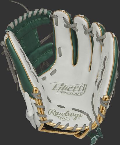 RLA715SB-2DG Rawlings Liberty Advanced Color Series glove with a white palm, dark green web and gray laces