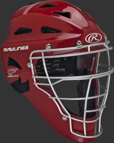 Scarlet Cool-Flo youth catcher's helmet with silver cage