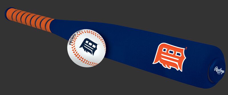 Side of Rawlings Detroit Tigers Foam Bat and Ball Set in Team Colors With Team Name and Logo On Front SKU #01860027111