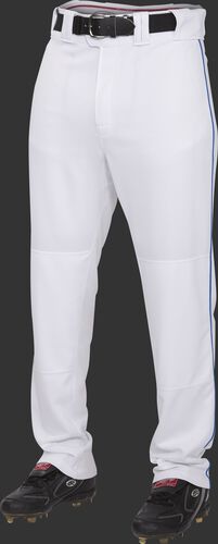 Front of Rawlings White/Royal Youth Semi-Relaxed Piped Pant - SKU #YPRO150P-BG/DG-90