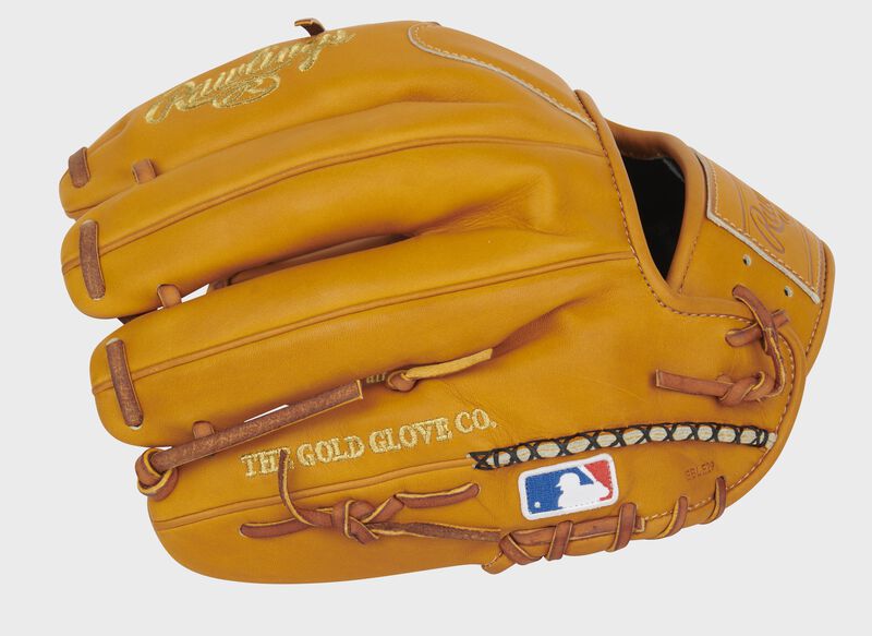 Back of a rich tan Pro Preferred I-web glove with hand sewn welting and MLB logo - SKU: PROS204-2RT