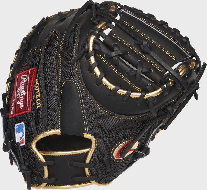 Black mesh back of a Yadier Molina G57 HOH catcher's mitt with a black 1-piece solid web - SKU: RSGPROYM4G